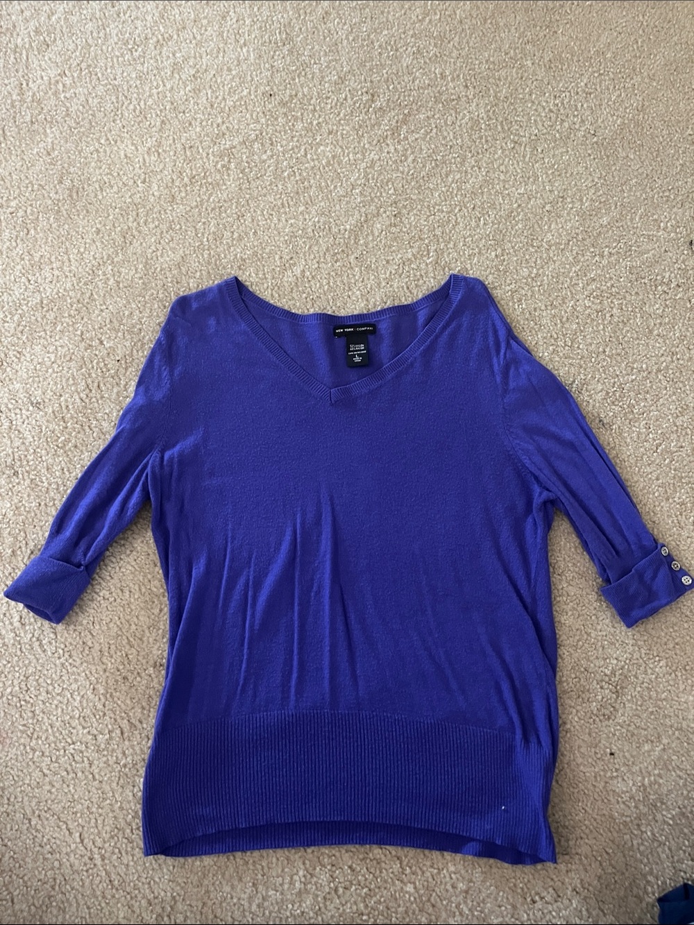 New York & Company Royal Purple V-Neck 3/4 Sleeve Sweater